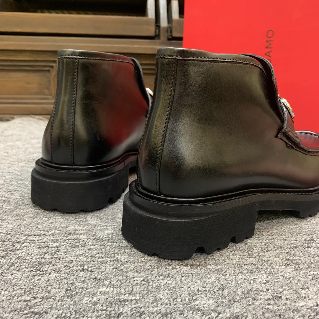 Men's shoes 💰960 🎁🎁🎁😈【Ferragamo】Men's high-top boots, the latest hot style, 1:1 original purchase quality, top quality, imported cowhide for the uppers, imported cowhide for the lining and feet, with original lightweight foam outsole, matching code 39-44, (38, 45 custom-made, non-refundable),